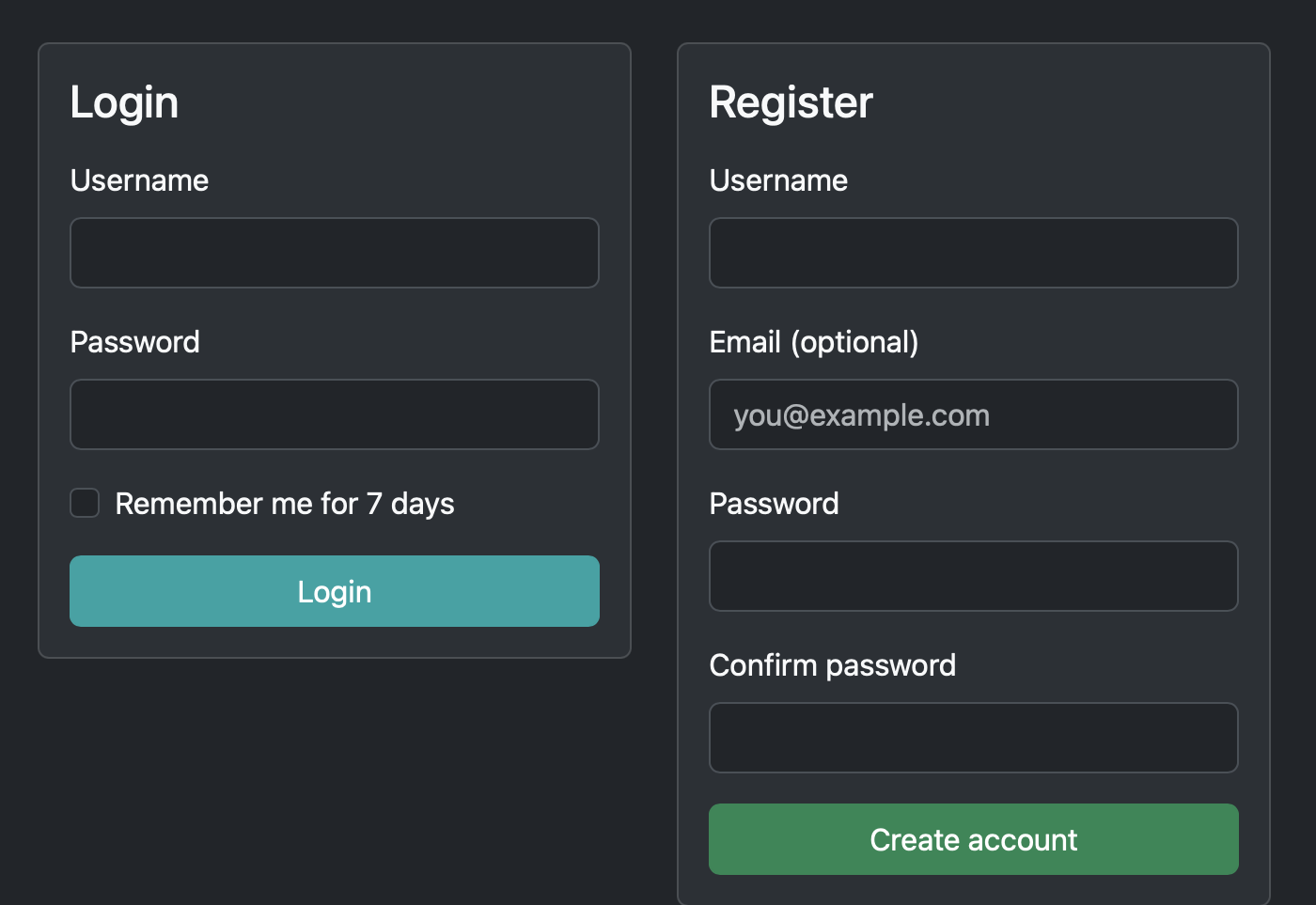 Login and register