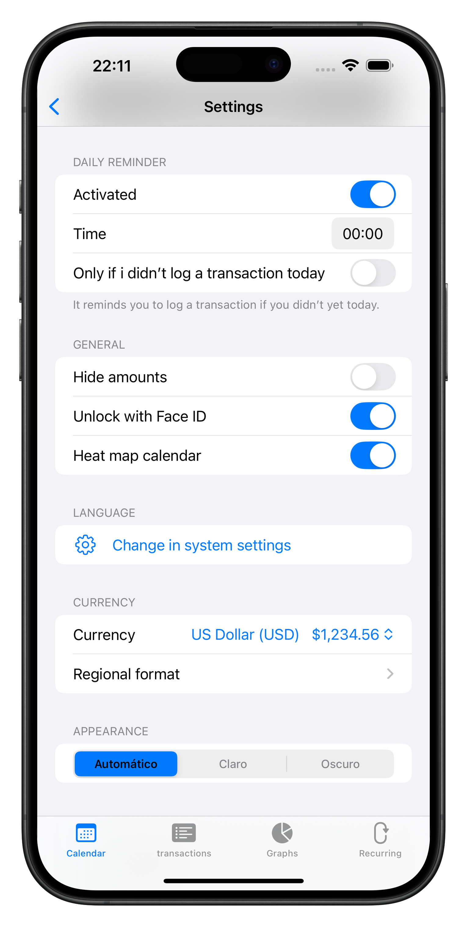 Customisable currencies, notifications and more
